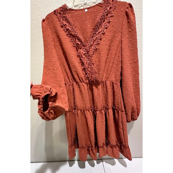 New Dress Boho Red Size X-Large Ruffles Dainty Mini Party Cowgirl Festive - Picture 3 of 7